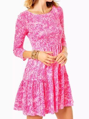 NWOT Lilly Pulitzer Geanna Tiered Swing Dress Pink Blossom Foxy Llama